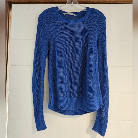 Athleta Blue Open Knit Long-sleeve Pullover, Sz. M - Picture 2 of 9
